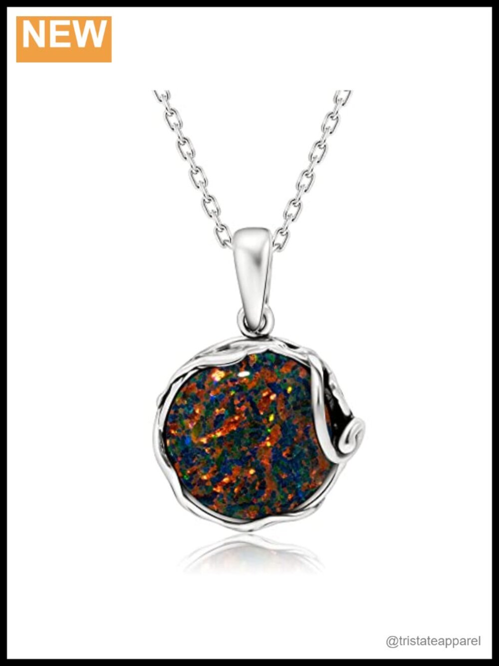 925 Sterling Silver Pendant Necklace Simulated Black Opal 18" Chain Women
